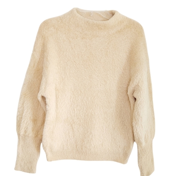 Catherine Malandrino Sweaters - Catherine Malandrino Eyelash Knit Mockneck Sweater Cream Women Medium Fuzzy EUC